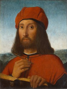 Ritratto di un uomo con berretto rosso e libro